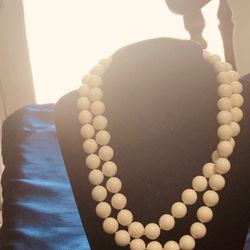 Vintage Marvella Faux Pearl Necklace With Gold Tone Beads Between 