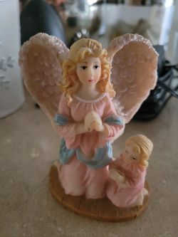 Ceramic Angel And Girl Prayer Figurine 