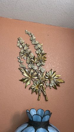 Two Gold Metal Floral Wall Art Decor