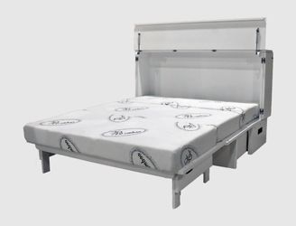 The contemporary look queen cabinetbed is defined by its clean, simple lines and uncluttered design