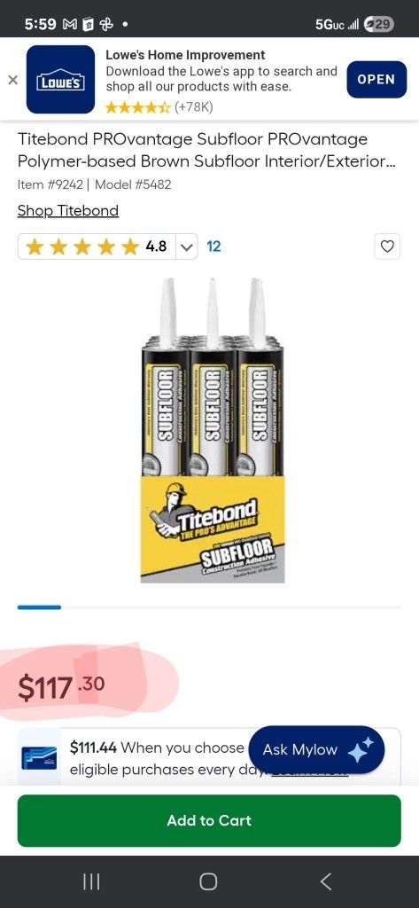 TITEBOND SUB FLOOR ADHESIVE 28OZ TUBES
