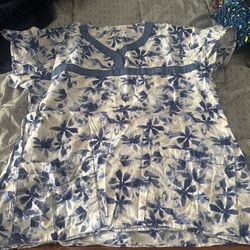 Blue And White Floral Scrub Top!!