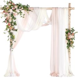 Ling's Moment Wedding Arch Flowers With Sheer Drapes Kit - Artificial Spring Pink Rose Floral Arrangements For Garden Ceremony Backdrop, Arbor Decor, 