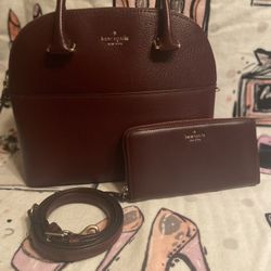 Kate Spade Burgundy Leather Bag and Wallet Set like new