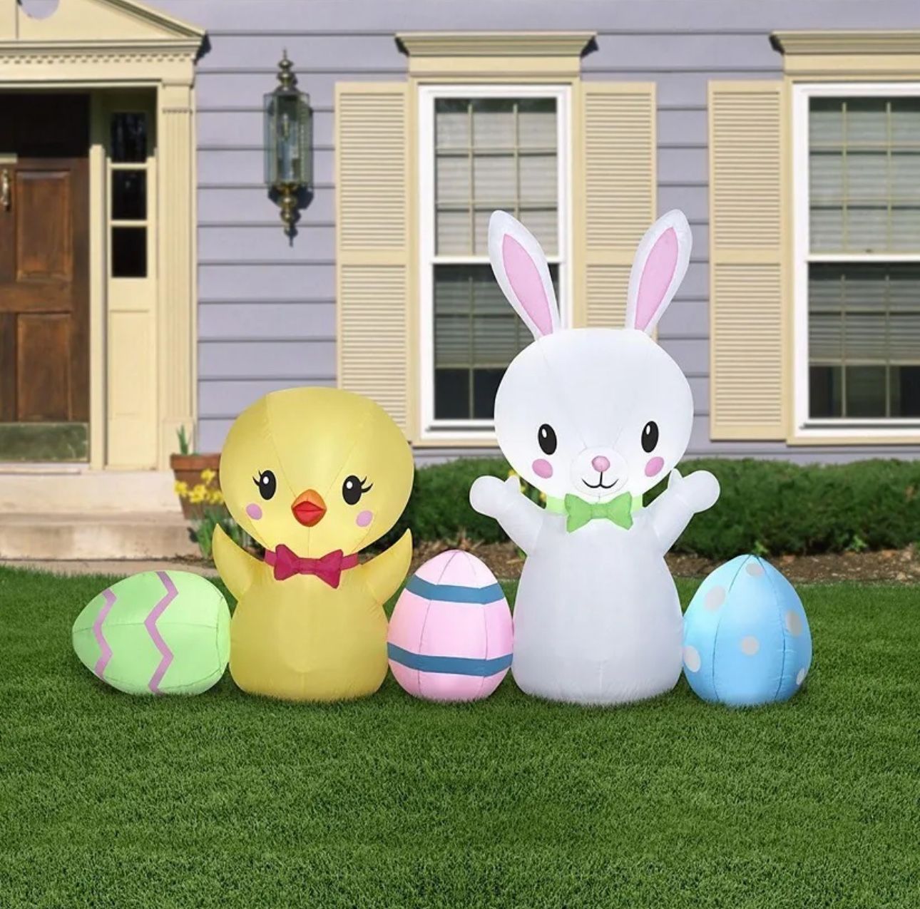 Easter Bunny, Chick & Eggs Airblown Collection Scene 4.5 ft Tall White