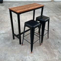 Mr IRONSTONE bar-height table + 2 matching bar stools set 