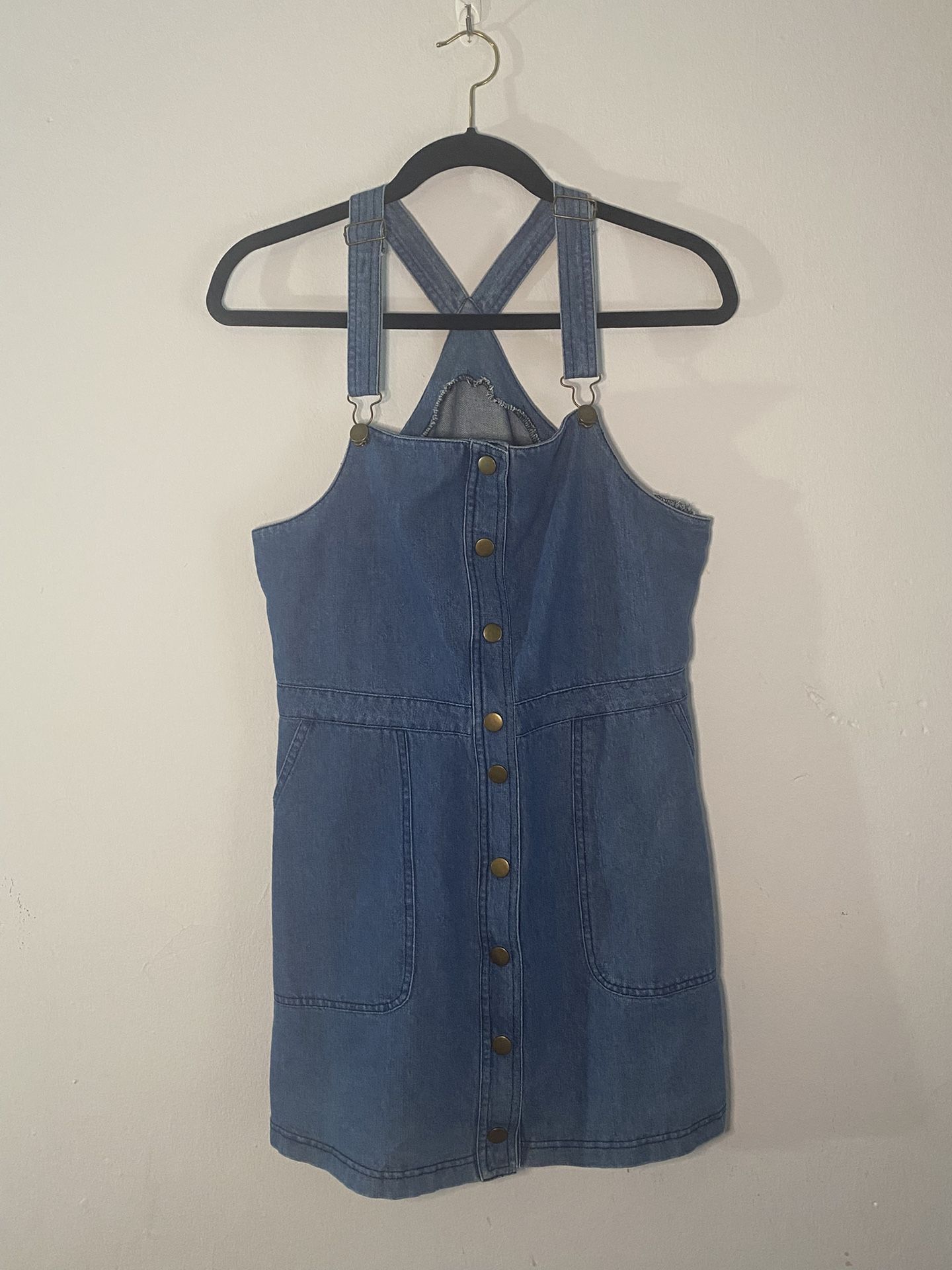 button up denim overalls dress