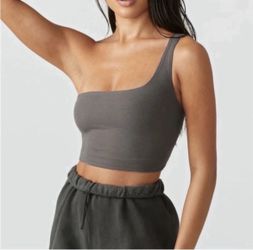 Joah Brown Charcoal One-Shoulder Crop Top