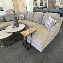 Sectional Sofa Couch With Double Chaise Lounge In Brown Fabric