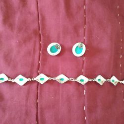 .925 Sterling Silver Turquoise Bracelet/Earrings Set