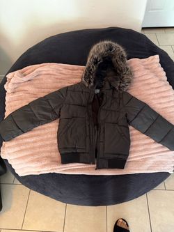 Black Puffer Jacket with Faux Fur Hood