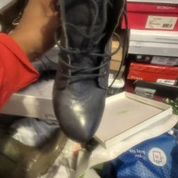 Blue Chunky Heel Shootie  Size 9