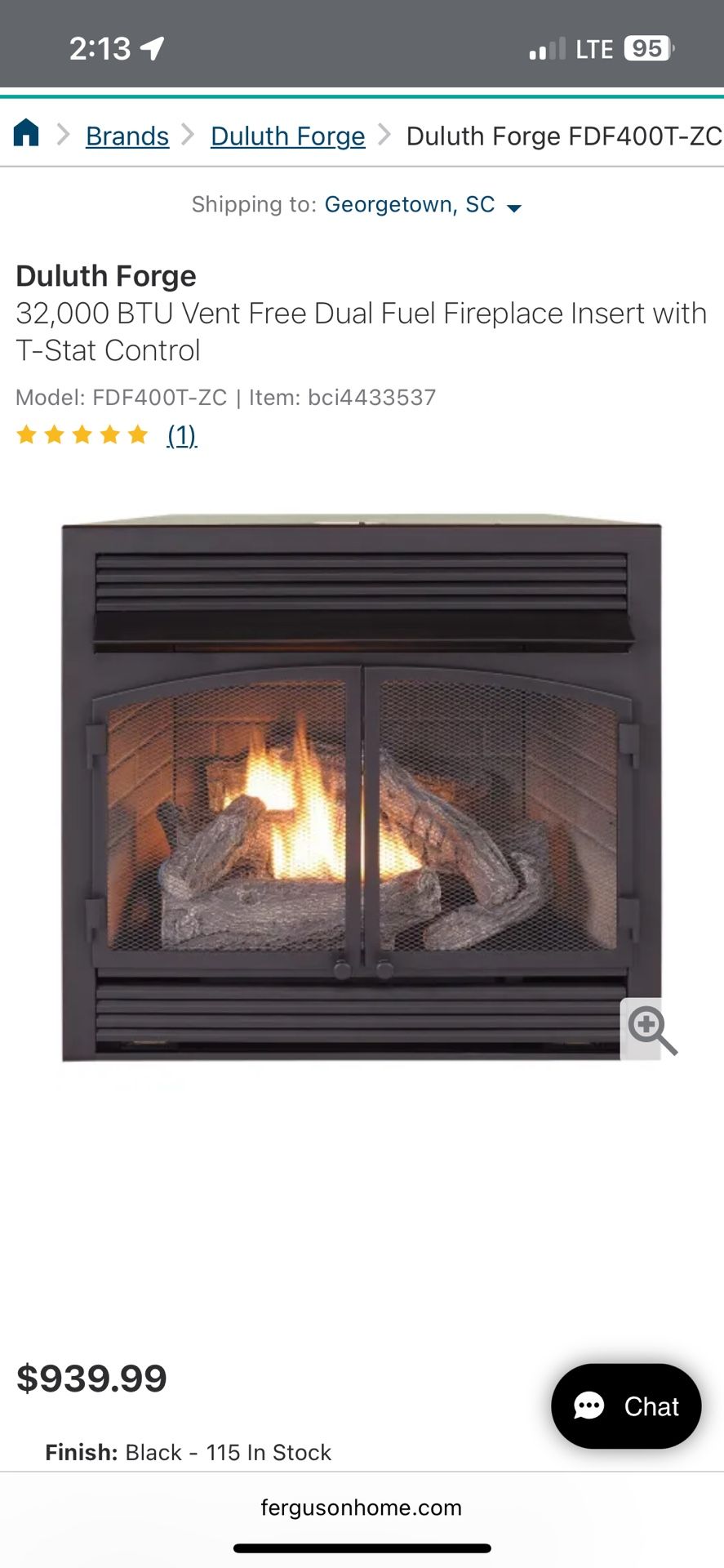 Duluth Forge Vent Free Dual Gas Wall Insert