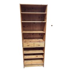 Knotty Pine Bookcase Bookshelf With 2 Drawers - Two Piece Unit 78”