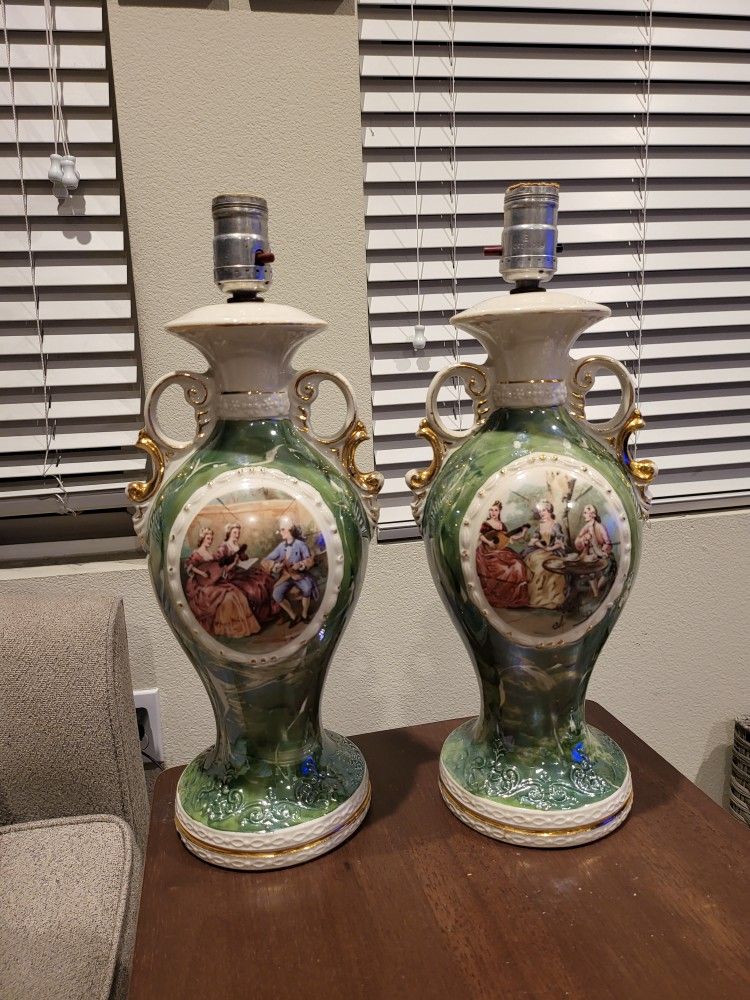 Vintage Signed Fragonard M. Langbrock Amsterdam French Victorian Design Table Lamps