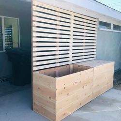 Beautiful privacy wall Frame Planter Box Garden Bed Outdoor Design cedar redwood AC pool equipment cover