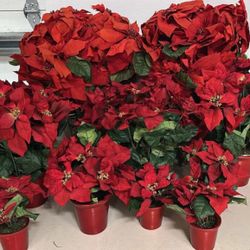 Christmas Poinsettias Lot Of 10 Three Sizes