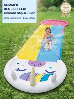 Inflatable Unicorn Water Slide for Backyard, Lawn Waterslide with Splash Pad, Summer Fun Toys