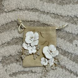 Bridal Floral Ceramic Pearl Accessories: Earrings + Hair Pins (Pacific Beach)