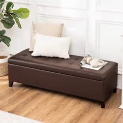 51" tufted leather storage ottoman bench, dark brown - versatile for bedroom or living room