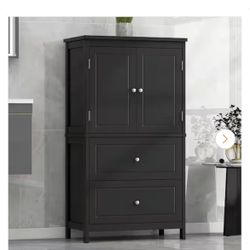 24 in. W x 12 in. D x 43 in. H Black Linen Cabinet, Bathroom Storage Cabinet, Cabinet with Two Doors and Drawers