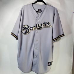 New Milwaukee Brewers Braun Majestic Men's XL Front Button Jersey Lightweight Polyester Gold Gray 