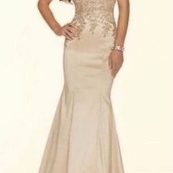 PROM DRESS - GORGEOUS Champagne Gold Hand Beaded Full Length Gown