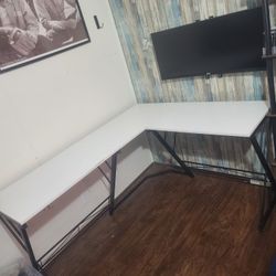 White Computer Office Desk L Shape