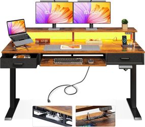 Electric Standing Desk with Drawers & Keyboard Tray