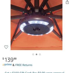 Treasure Garden Luna Cordless Umbrella Light with Built-in Bluetooth Speaker System (Bronze) Was