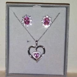 Sterling Silver And Diamond Necklace And Earring Set