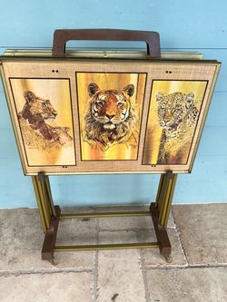 MCM Retro Vintage Set Of 4 PHIL PRENTICE TV Trays With Stand