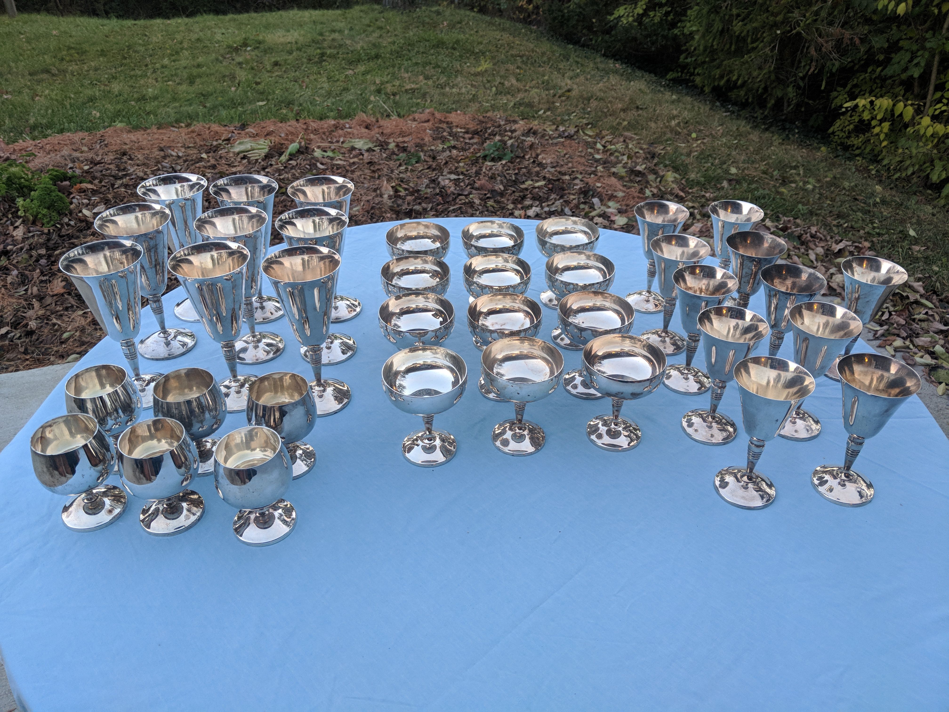 Collection of 38 silver plate wine goblets. J. Perez Ruiz, Spain