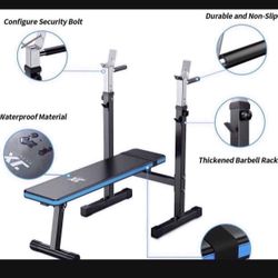 Weight Bench with Barbell Rack Folding, Weight Lifting Bench with Dip Station for Home Gym, Strength Training Multiuse Workout Bench