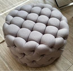 Round Grey Tufted Ottoman - 23" Diameter