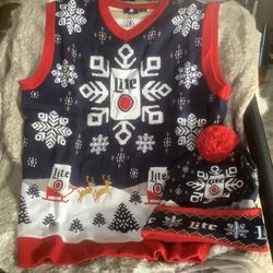 Miller Lite Xmas Vest & Knit Hat