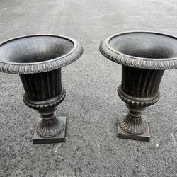 Iron Bronze Garden Urn Pair