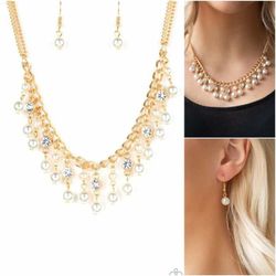 Gold Pearl's And Gemstones Necklace