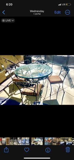 Outdoor round glass table set w 4 chairs 