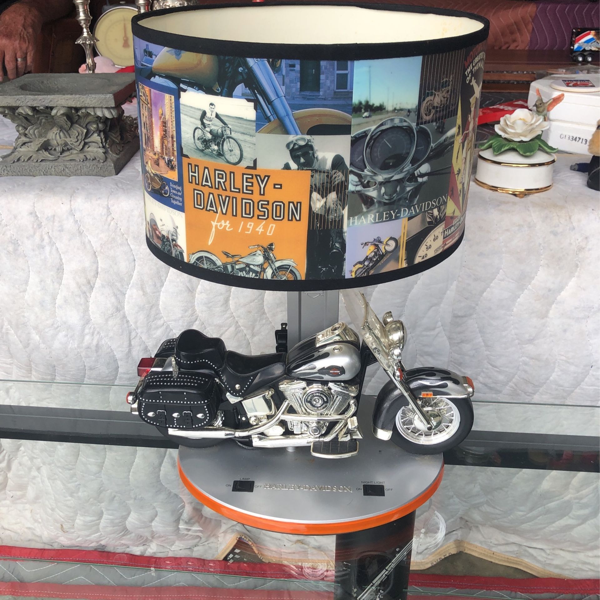 Vintage Harley Davidson Lamp With Night Light Feature Vintage Harley Davidson lamp with night light feature