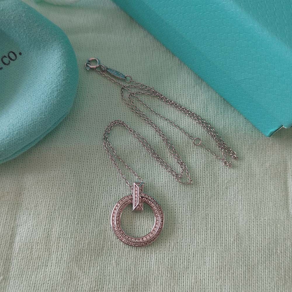 Tiffany & Co White Gold T-Shaped Circle Necklace 