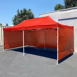 (New) $240 Black Heavy-Duty 10x20 ft Canopy Ez Pop Up Tent w/ 4 Sidewalls 