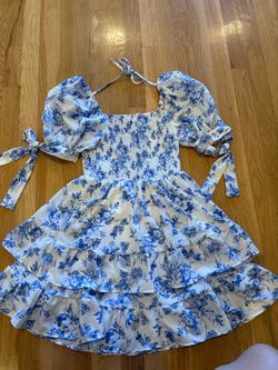 Blue Floral Smocked Tiered Mini Dress size S