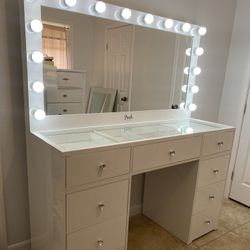 Makeup Vanity Glass top with  Mirror/ price includes delivery and assembly Financing available In Stock 