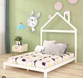 Full Size solid Wood Platform Bed with House-shaped Headboard (Mattress Not Included)