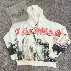 Vale DreaS White Zip Up Hoodie , A Medium 