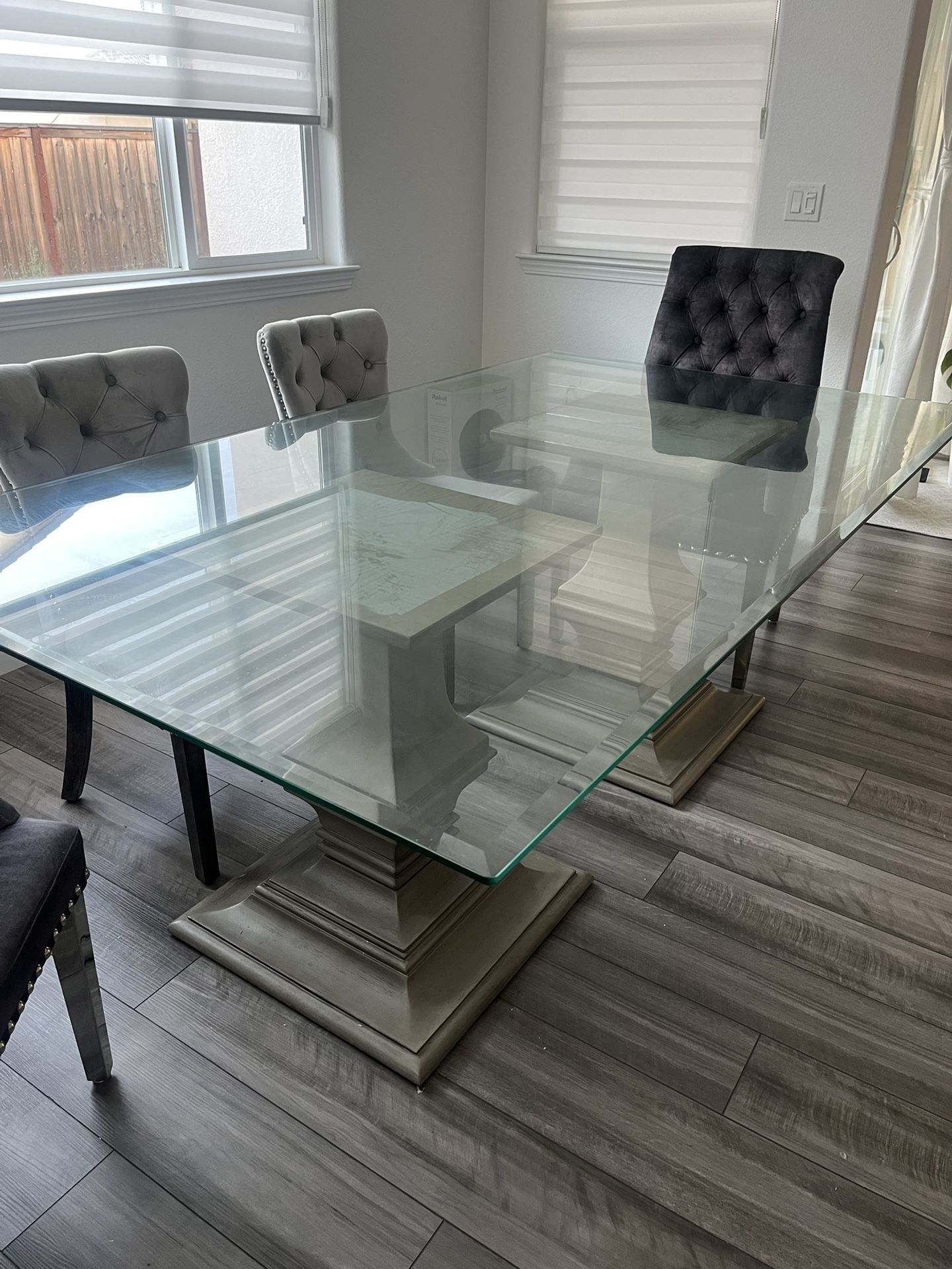 Glass Dining Table 48in x 84in with 2 base