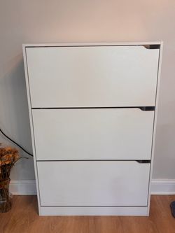 Three tier white shoe cabinet