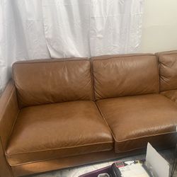 Carmel Brown Leather Couch For sale