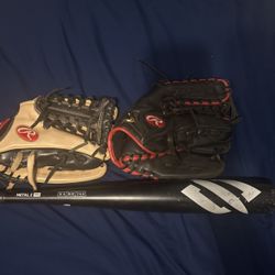 Brand new glove,Barely used bat,broken in glove